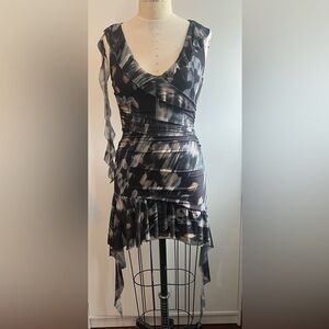 Zara Black Ruched Mesh Mini Dress